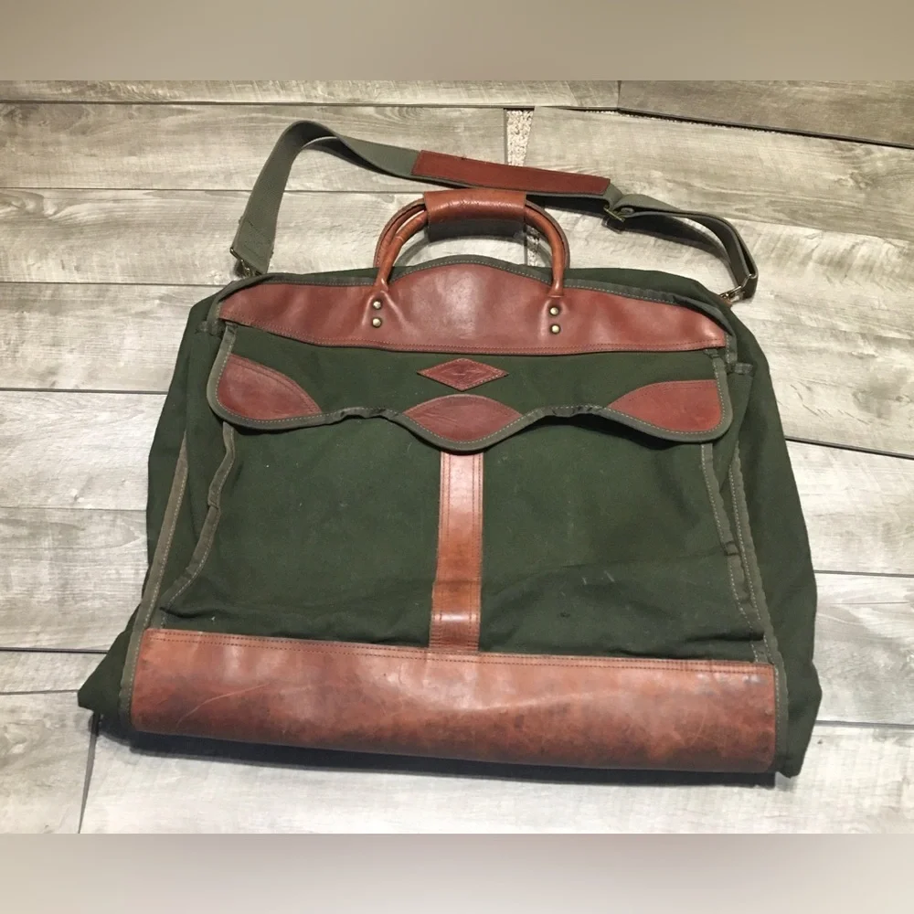 Diamond Bluff Battenkill Leather Duffel Travel Garment Clothing Bag Vintage USA